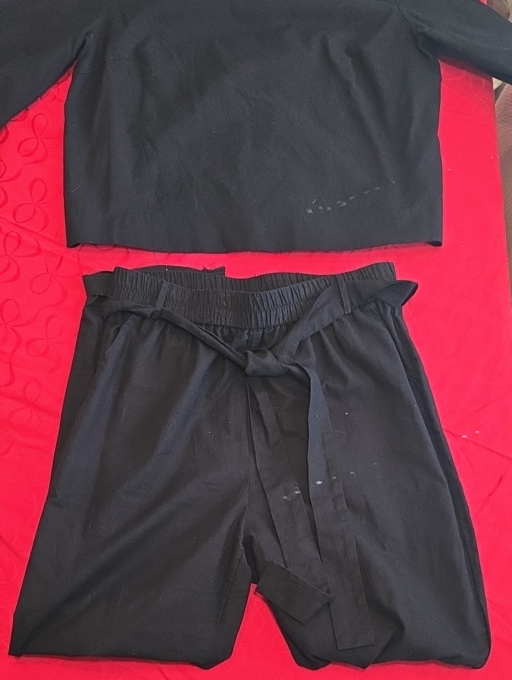 Black linen cotton blend top and pant Outfit